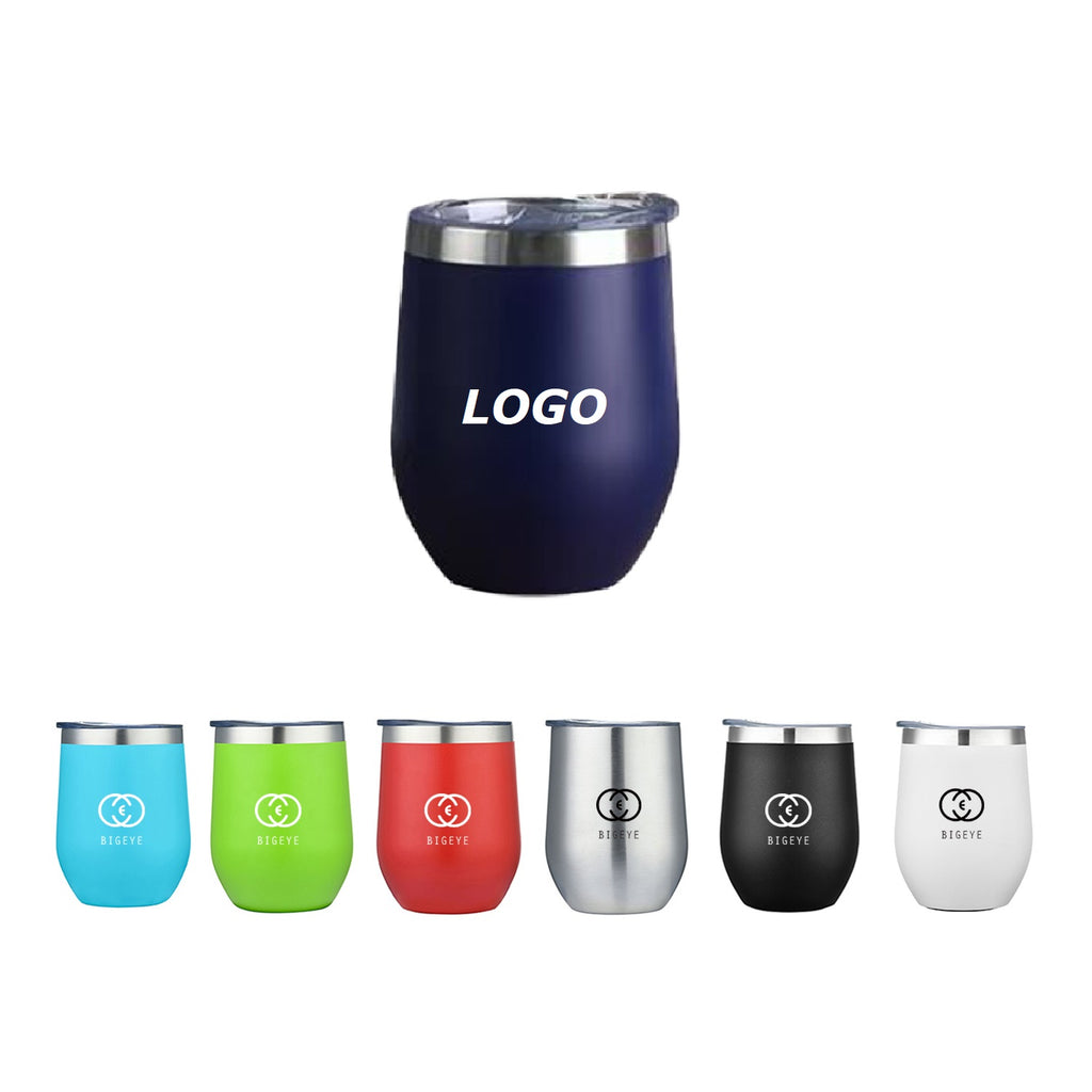 12 oz Wine Tumbler w Lid Logo Laser Engraved Insulated Stainless Steel —  Bulk Tumblers